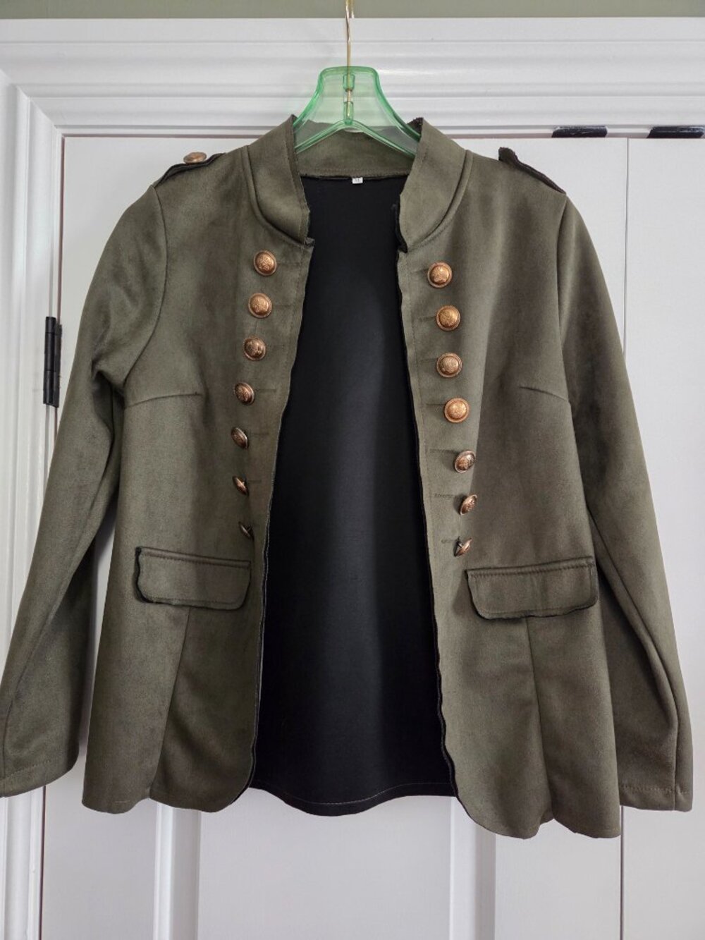 Faux-Suede Green military-style blazer